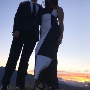 Black and white boxed gown